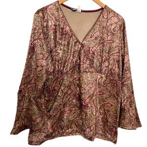 Y2K Fashion Bug Faux Wrap Top 18/20 1X 2X Paisley Animal Print Bell Sleeve Fairy